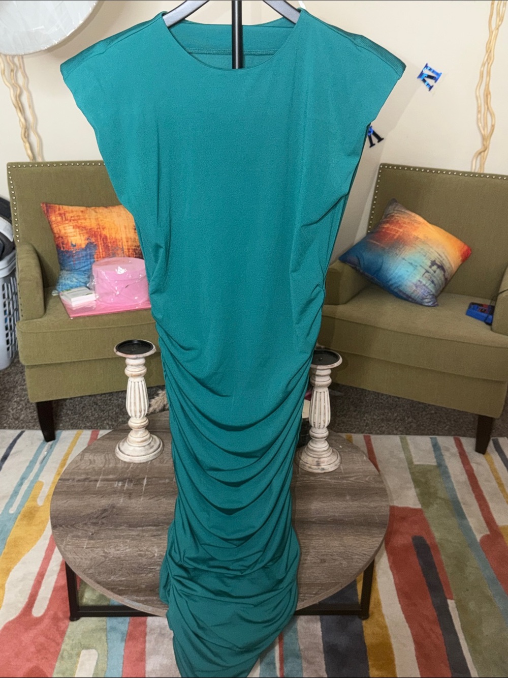 Teal Ruched Maxi Dress